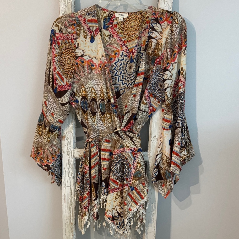 Umgee Multicolor Bohemian Fringe Kimono Top